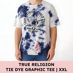 True Religion Tie Dye Graphic Tee Cotton Oversized Y2K Streetwear XXL Blue White